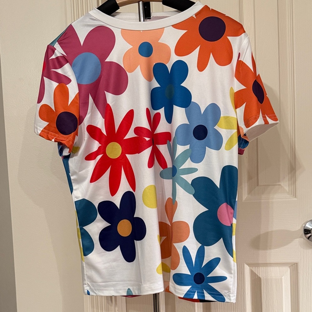 SHEIN Floral White and Pink Top